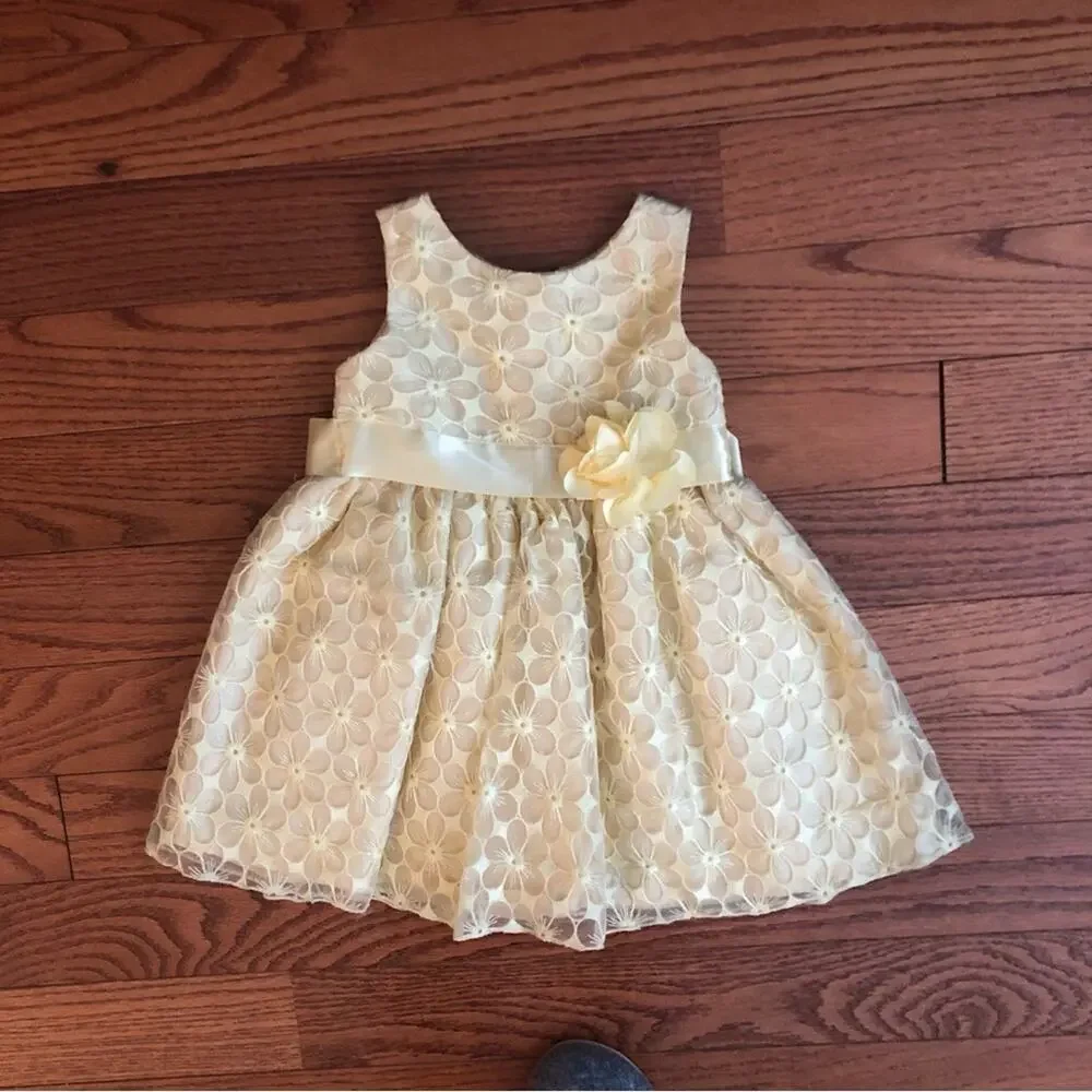 Youngland A-Line Embroidered Tulle Flower Aplique Sash Yellow Toddler Size 3